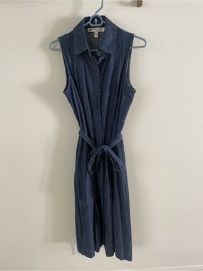 Anne Klein Indigo Chambray Button-Front Shirt Dress